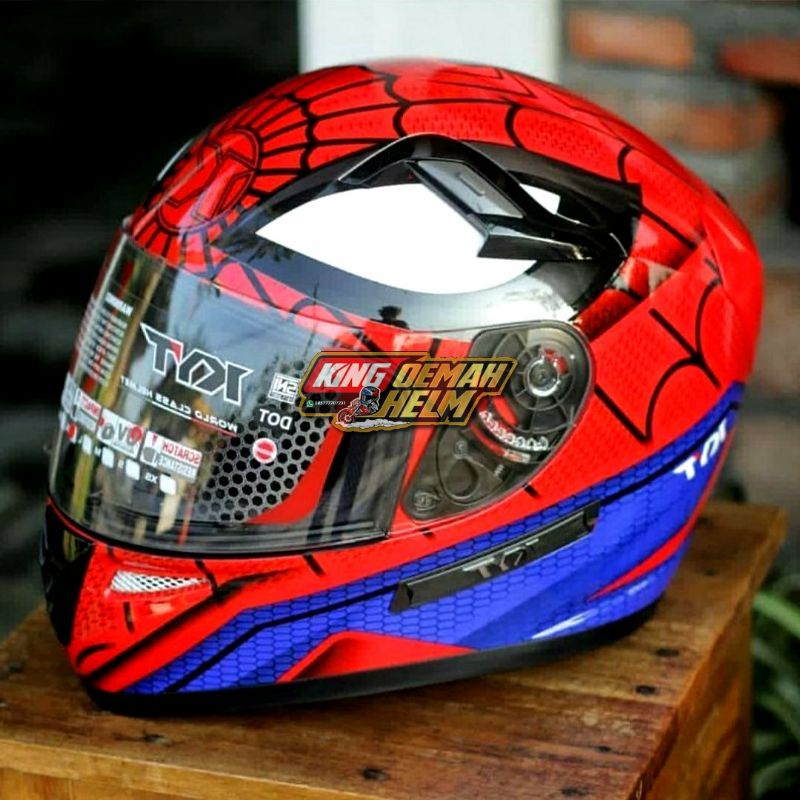HELM KYT K2RIDER SPIDERMAN RED BLUE 2 VISOR HELM KYT SPIDERMAN LIMITED EDITION KYT K2 RIDER MURAH