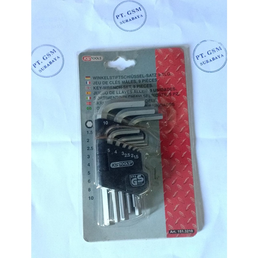 KS TOOLS KUNCI L PENDEK HEXAGON KEY WRENCH SET 9 PCS 1.5-10MM GERMANY
