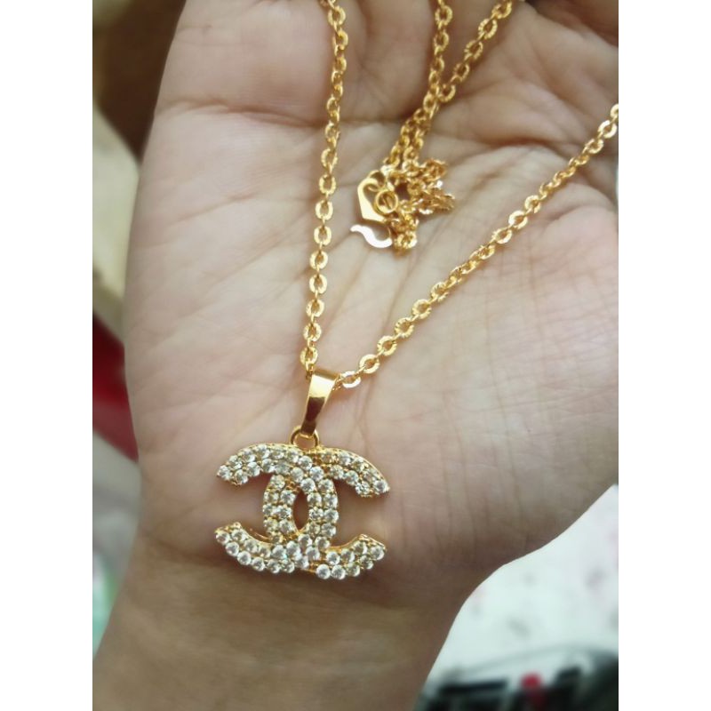 kalung+liontin Chanel xuping wanita berlapis emas dengan mata zircon uk45cm.B