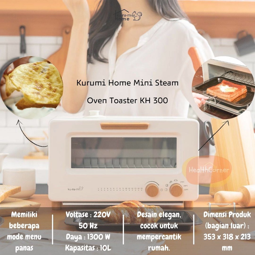 Kurumi Home Mini Steam Oven Toaster KH 300, Pemanggang Roti Sistem Uap, Oven