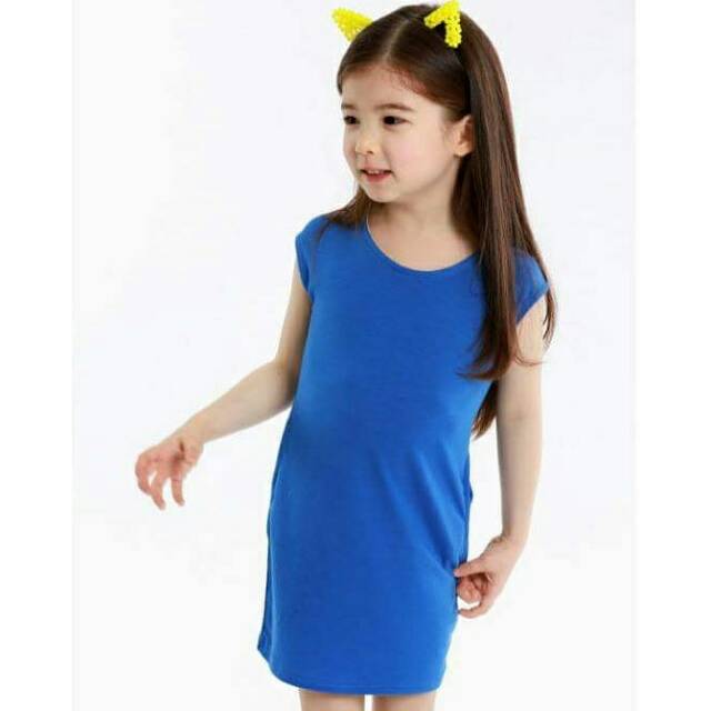 DRESS ANAK CASUAL KATUN POLOS BIRU