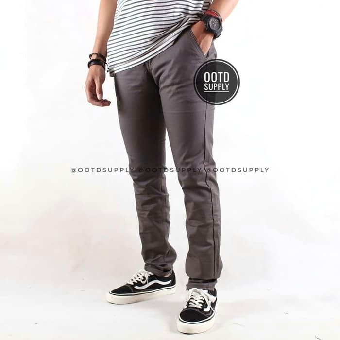  OOTD  Celana  Chinos  Panjang Grey Slimfit Premium Celana  