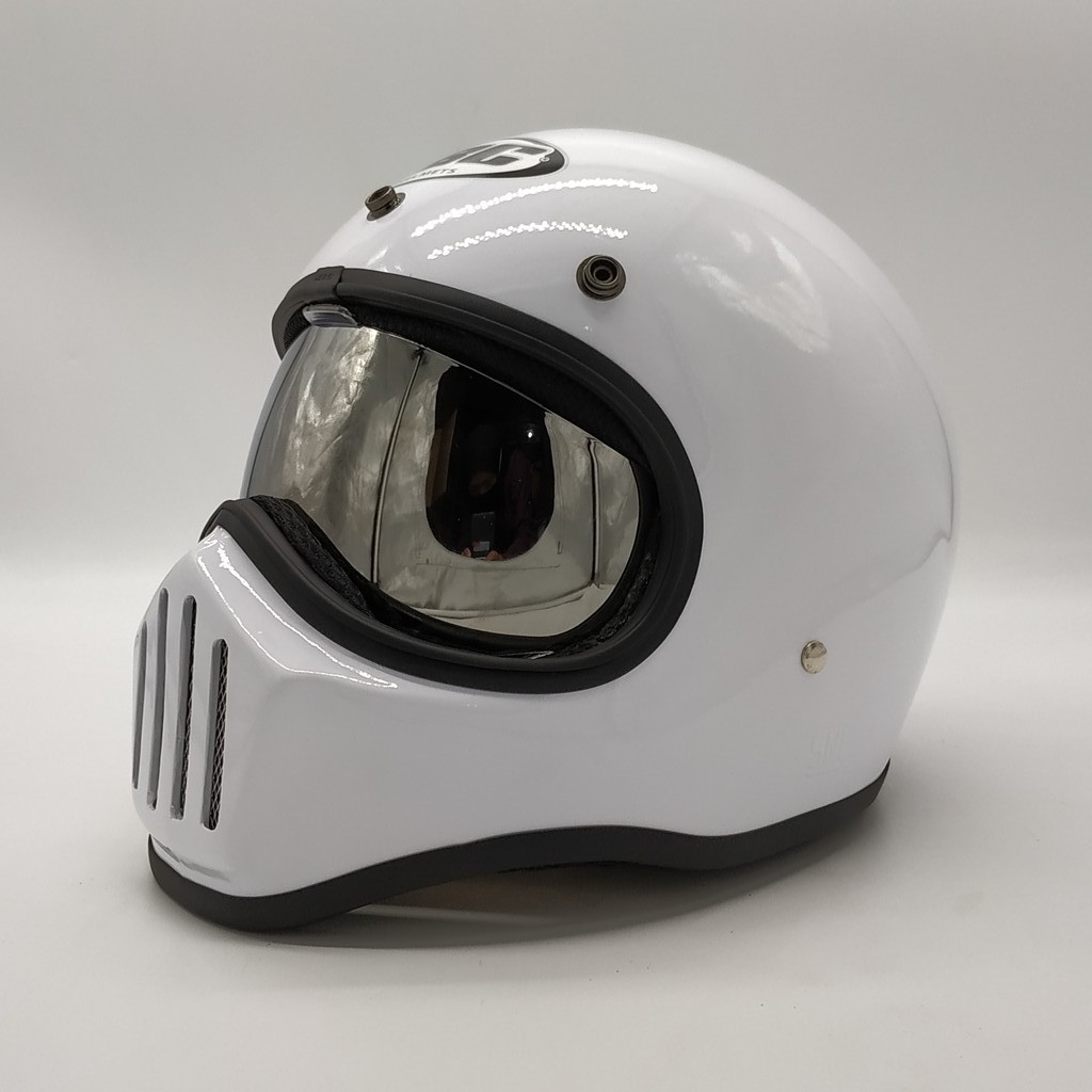 Helm Cakil HBC Polos White Glossy + Inner Visor ( Fullface / Retro / Klasik / Vespa )