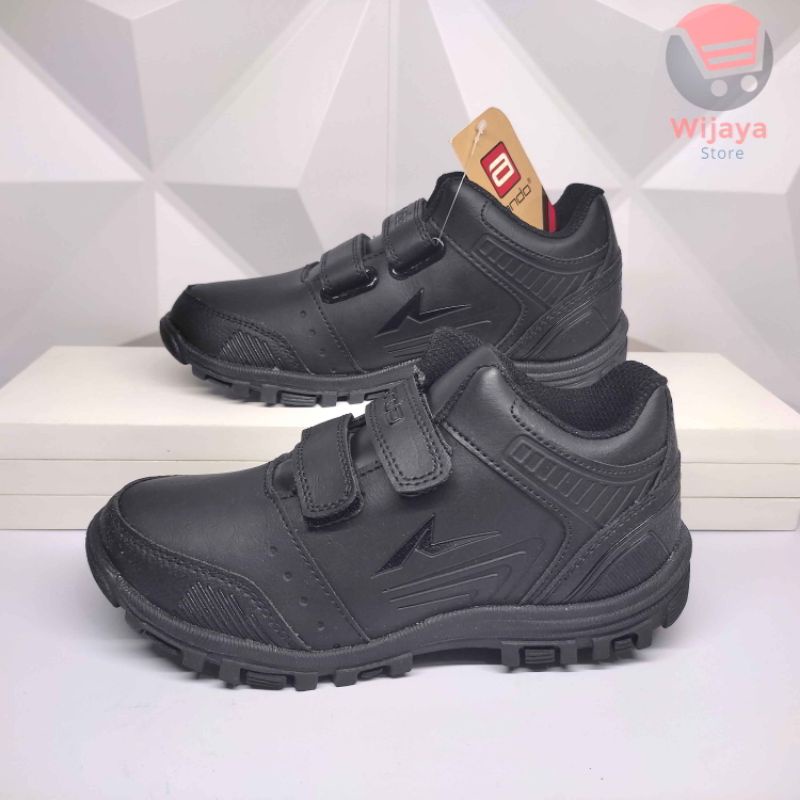 Sepatu Sekolah Ando 35-38 Sneaker Anak Hitam Polos Putih Strap Velcro yang Praktis MORGAN LIAM BOAZ SIP