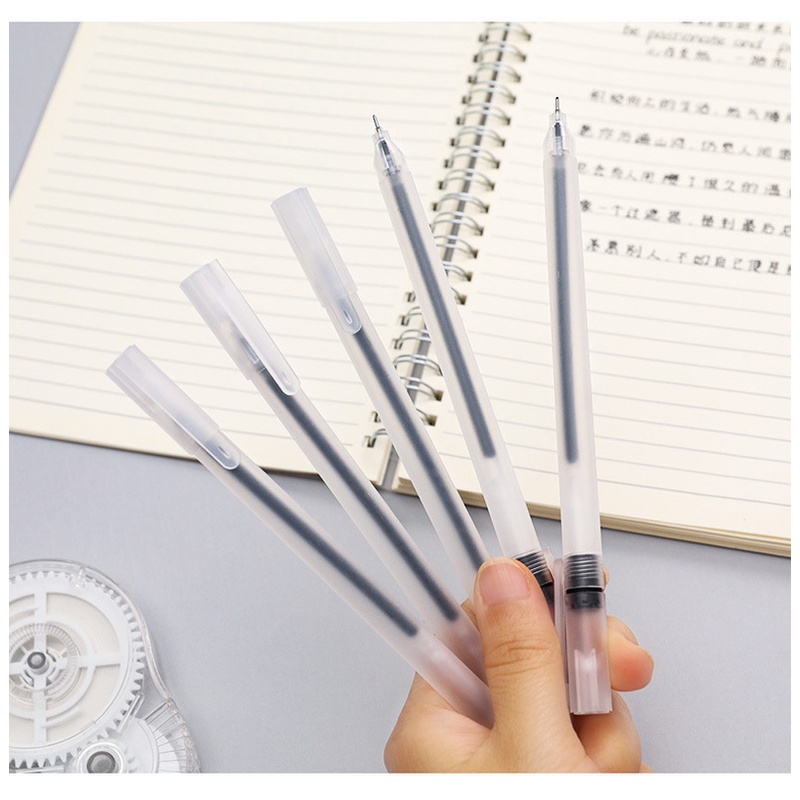 Transparent Simple Frosted Unisex Pen/ 0.5mm Large Capacity Black Office Roller Pens/ Portable Ins Japanese Pull Cap Type Gel Pen