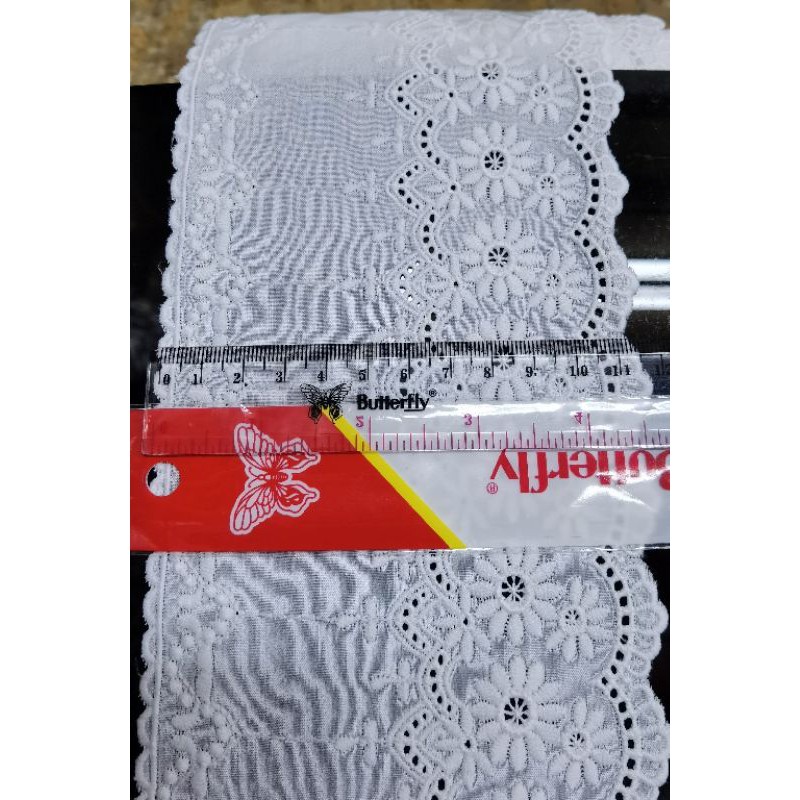 RENDA KATUN JEPANG LEBAR 12 CM KUALITAS HALUS BORDIR BENANG KATUN PER ROLL UTUH ISI 15 YARD