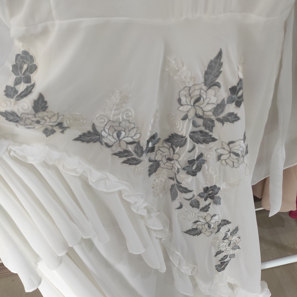 Gamis Syari Ceruty Bordir Pesta Mewah Ibu Ibu Jumbo LD 120 124 Busana Muslim Set Khimar Putih BW-3