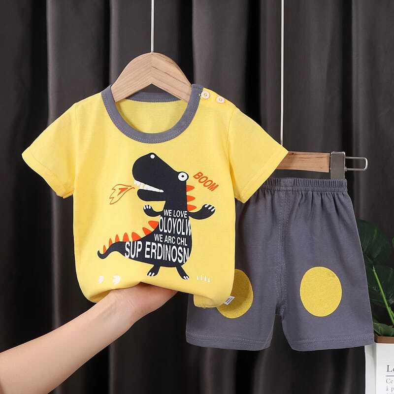 ( zwq ) PDK001-007 Baju Jumper Pendek Kaos + Celana Baju Anak Setelan Lengan Pendek, Setelan Anak 0-6 Tahun