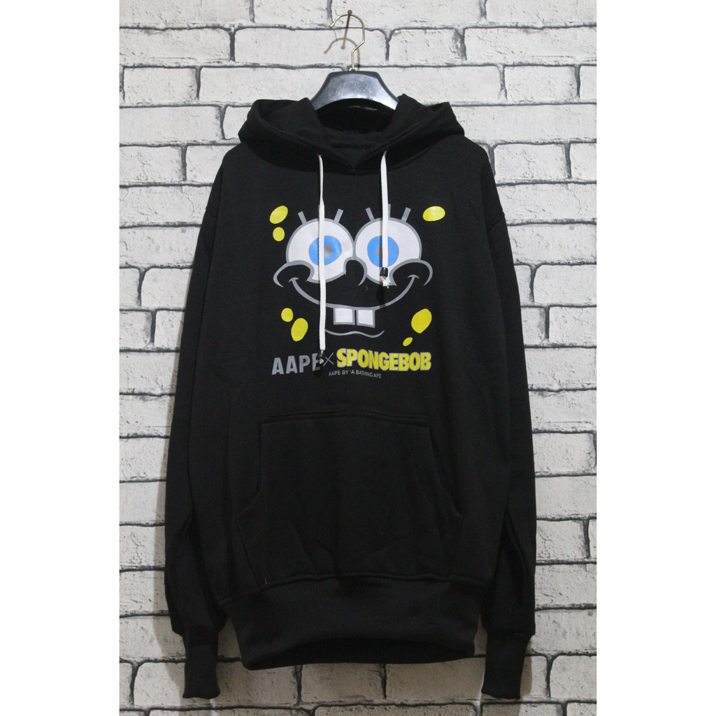 Sweater Hoodie AAPE X Spongebob A Bathing Ape Pria/Wanita HITAM Casual Murah
