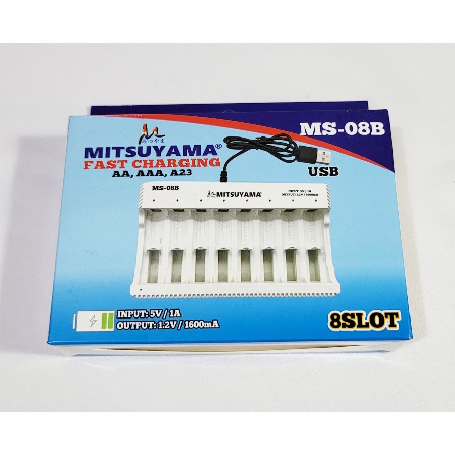 Barangunik2021-Alat Cas Charger Baterai AA AAA 8 Slot Colokan USB Mitsuyama MS-08B/Alat Cas Baterai