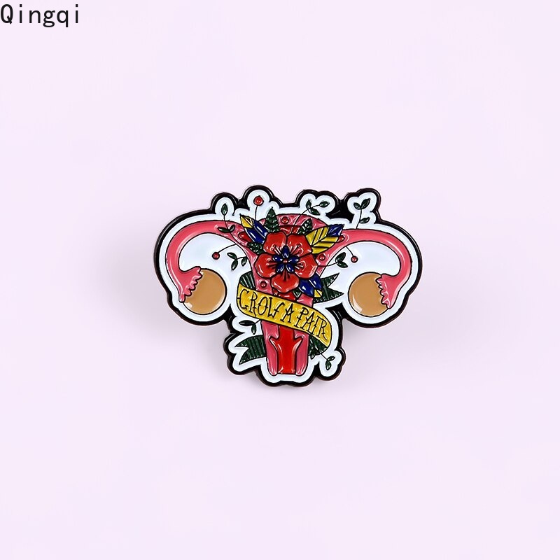 Sepasang Bros Pin Enamel Desain Bunga Uterus Untuk Wanita