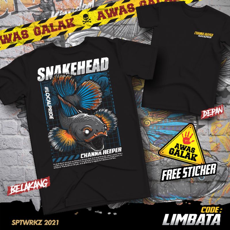 Room Apparel Kaos Kontes Ikan Channa Limbata Predatorfish Warna Hitam Bahan Adem Sablon Premium
