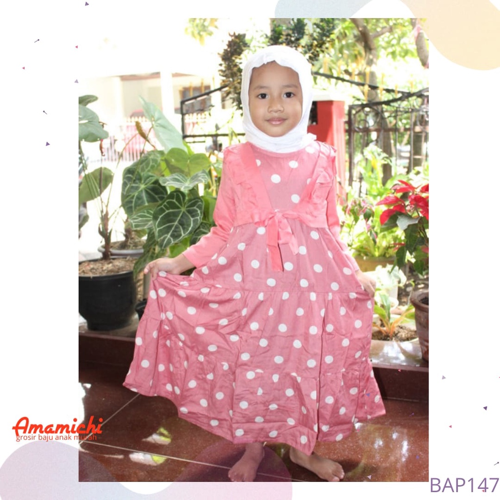 Grosir Gamis Anak Katun Rayon Polka Rompi Anak Perempuan Usia 3-7 Tahun