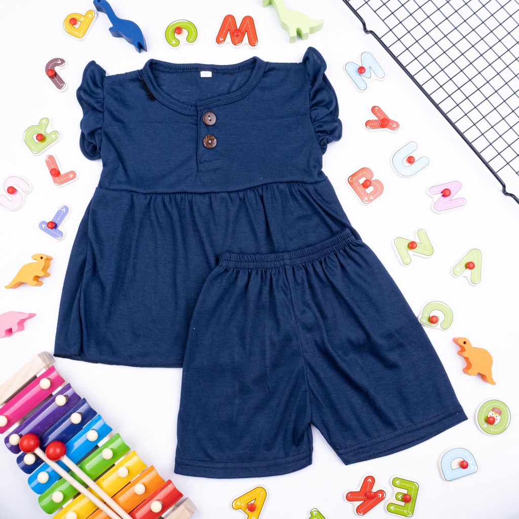 IL - NEW-ARIVAL setelan anak perempuan / setelan ruffle polos kancing / baju anak perempuan