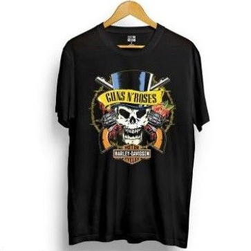 KAOS HARLEY DAVIDSON X GUNS N ROSES SKULL PREMIUM ORIGINAL