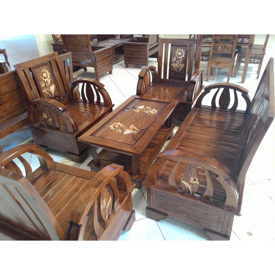 kursi tamu becak ukir bunga matahari