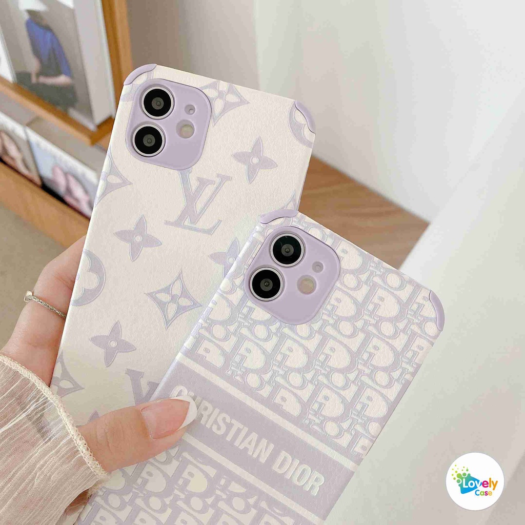 ready stock iphone 13 11 12 pro max 12 mini se 2020 xr x 7 8 6 6s plus lambskin design purple fashion brand precise hole position phone case anti fall soft protective cover