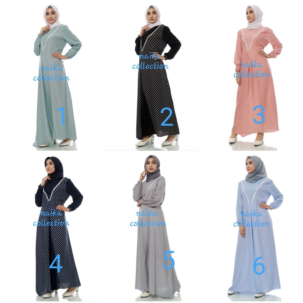 Baju Gamis polkadot bahan katun rayon kombinasi renda