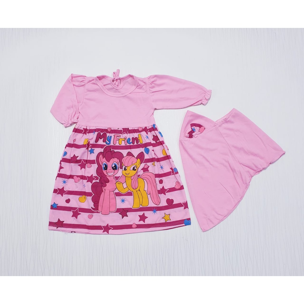 dress gamis anak perempuan dan hijab karakter little pony / baju baby gracia / pakaian bayi muslim