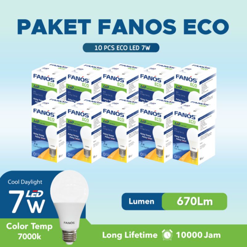 Paket 10 pcs Lampu Led Fanos Eco 7 watt Cahaya Putih