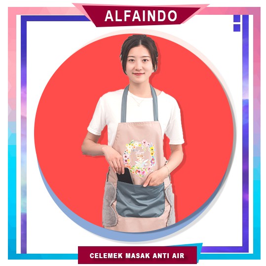 Alfaindo Celemek Masak Apron Barista Kain Plastik Waterproof Dapur Motif CM008