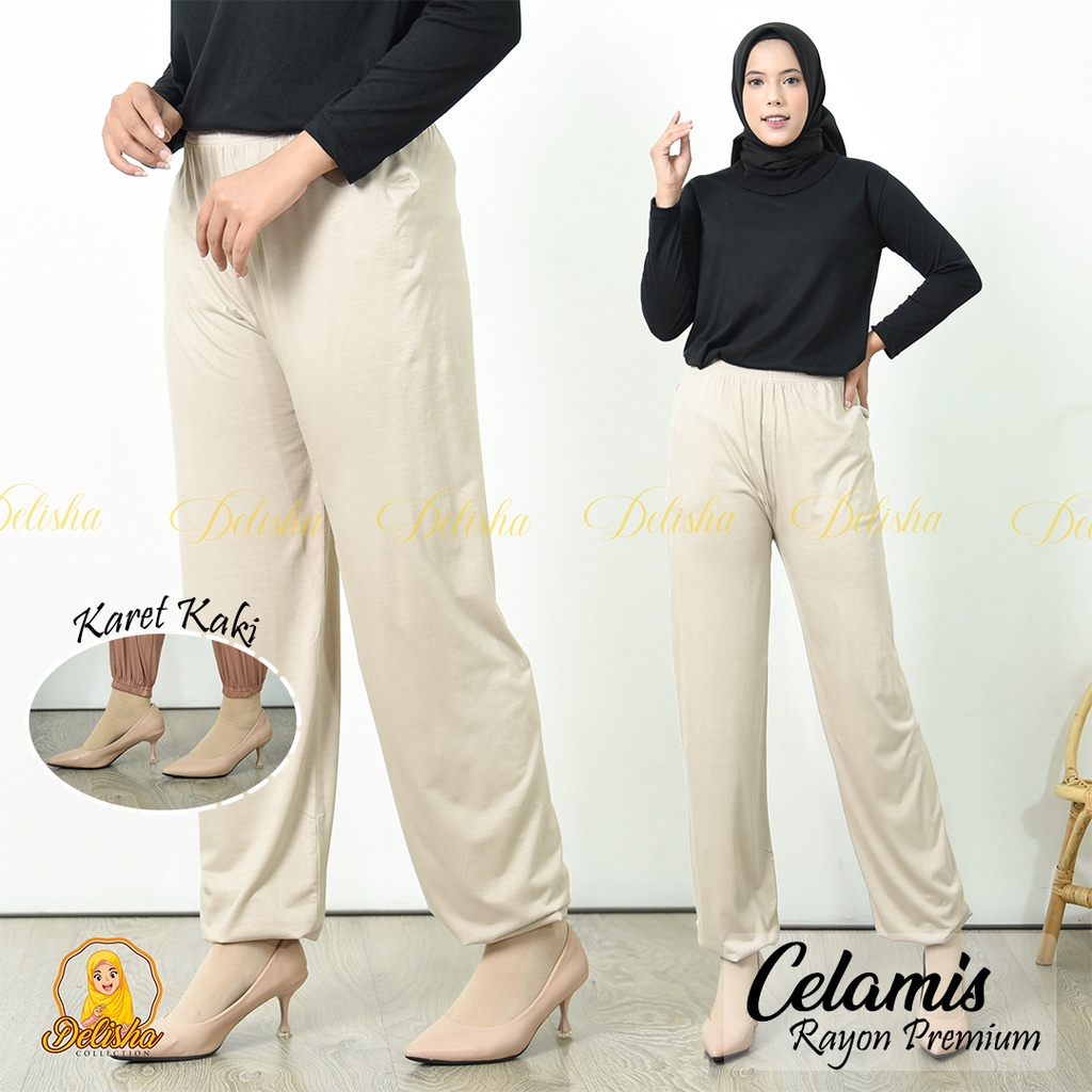 Celana Jogger Wanita Rayon Premium 45 - 80 kg Inner Jogger All Size By : Islah