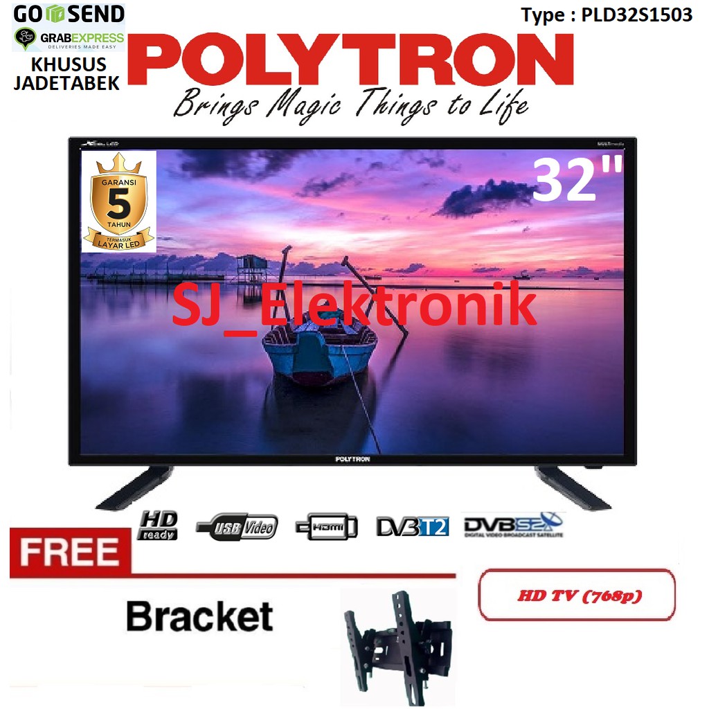 Free Braket LED TV Polytron 32 Inch PLD32S1503 / 32S1503 SATELLITE DVB-T2 HDMI USBMovie