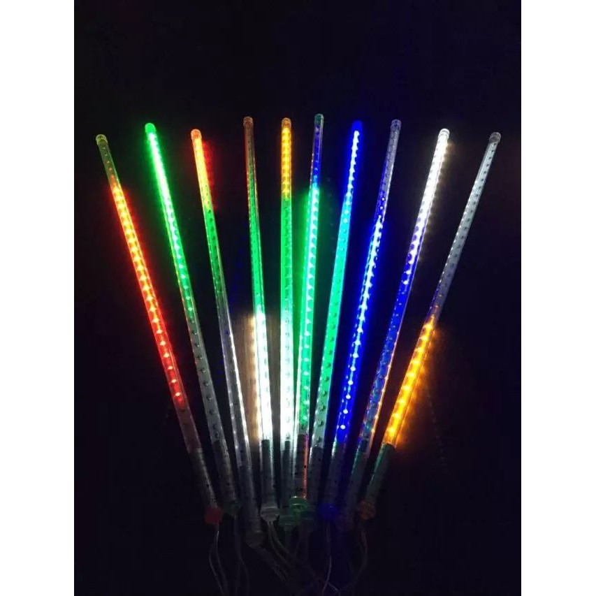 Lampu LED Natal Tumbler Hujan meteor light hias gantung warna warni RGB 2 Sisi Waterproof