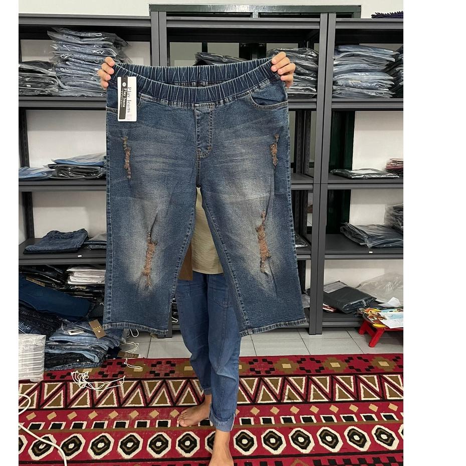 Paling Diminati Celana Wanita 7/8 Jeans Sobek Jumbo Celana Wanita 7/8 Whisker Ripped Jumbo