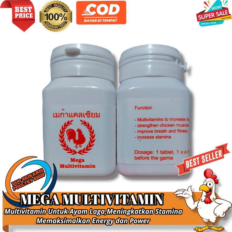 MEGA MULTIVITAMIN - Ayam Laga / Seperti RAINBOW ayam - isi 100 pill