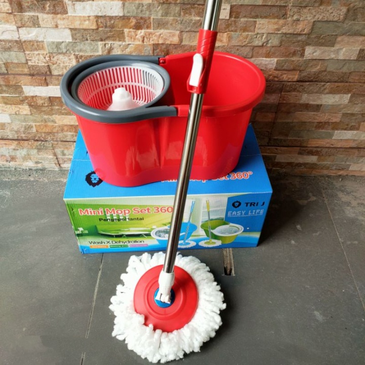 Spin mop pel lantai plastik dan stainless steel Mini Mop Set TRI-J 360 Magic Mop