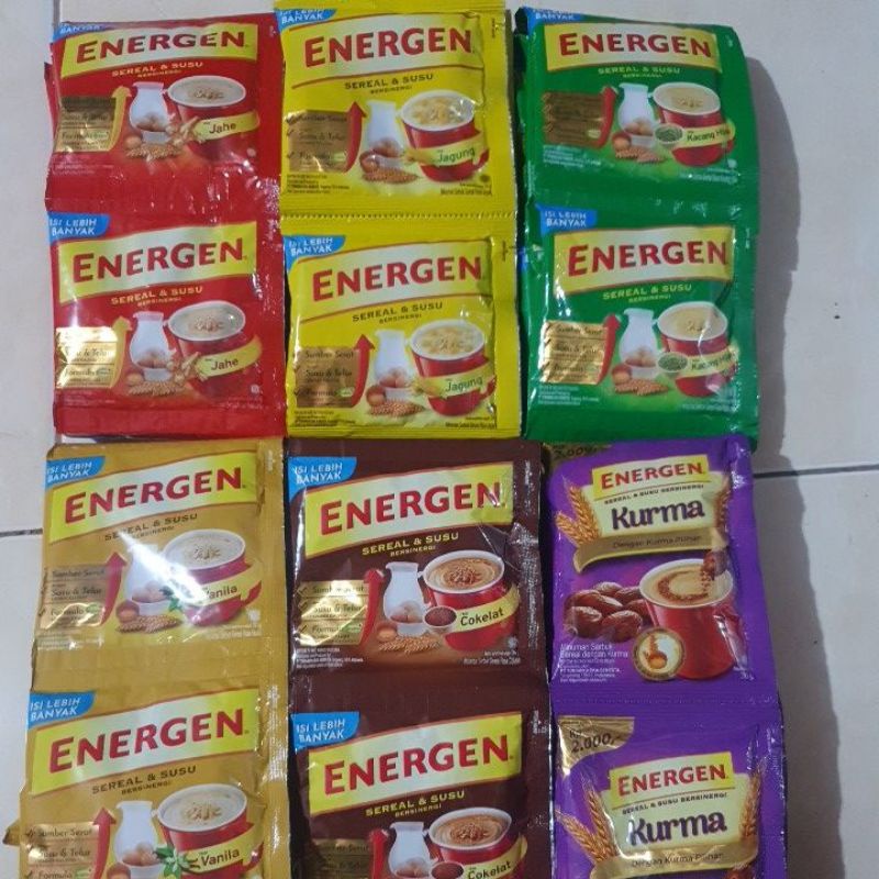 

Sereal Susu ENERGEN Sachet (Kurma, Vanila, Jagung, Cokelat , Jahe , Kacang Hijau)