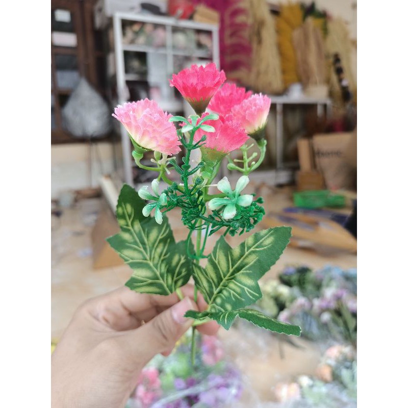 Anyelir Bunga Plastik Artificial Dekorasi Rustic Hiasan Mahar Dried Flower Hampers Ringbox-Red pink