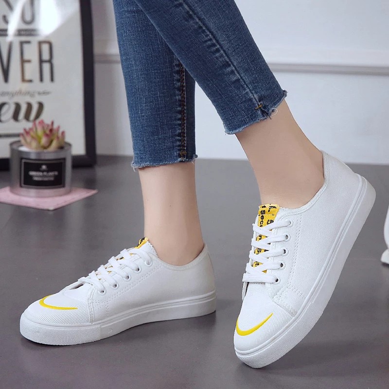 REFFI SEPATU WANITA SNEAKERS OFFFWHITE KANVAS SIZUAN MURAH TREND MODEL 2020 WARNA HITAM KUNING PUTIH