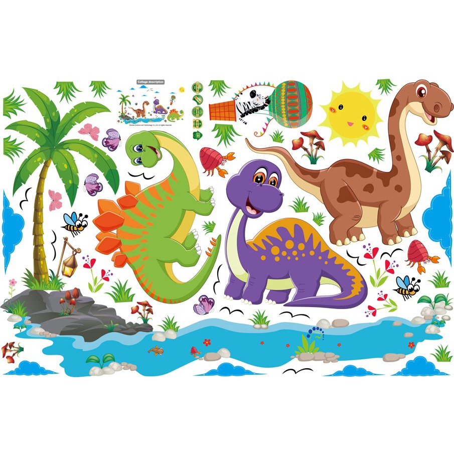 RELIZA WALLSTICKER DINOSAURUS ANAK KIDS PANTAI POHON KELAPA HOME DECOR HIASAN DINDING