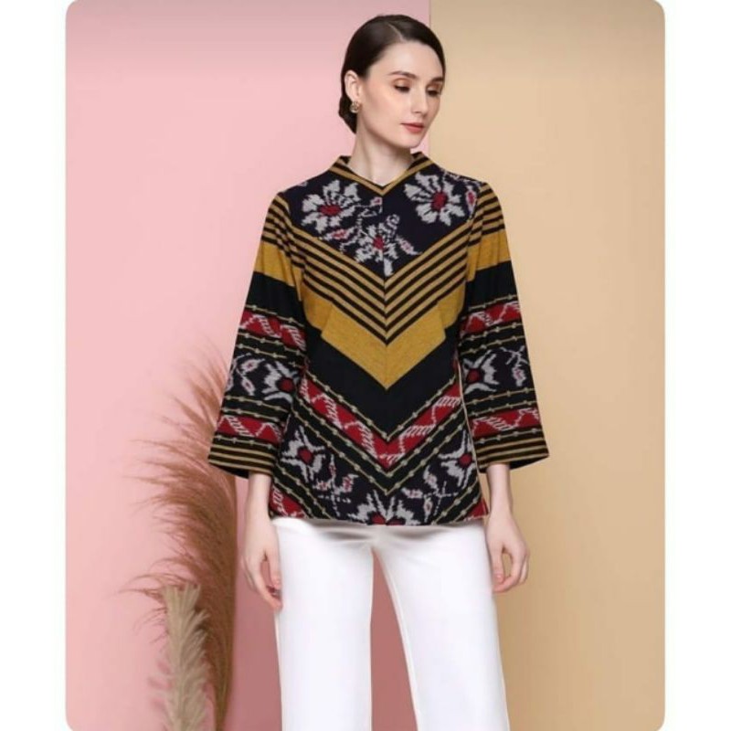 BLOUSE TENUN ETNIK JEPARA ATASAN TENUN BAJU TENUN MOTIF BUNGA KUNING 3