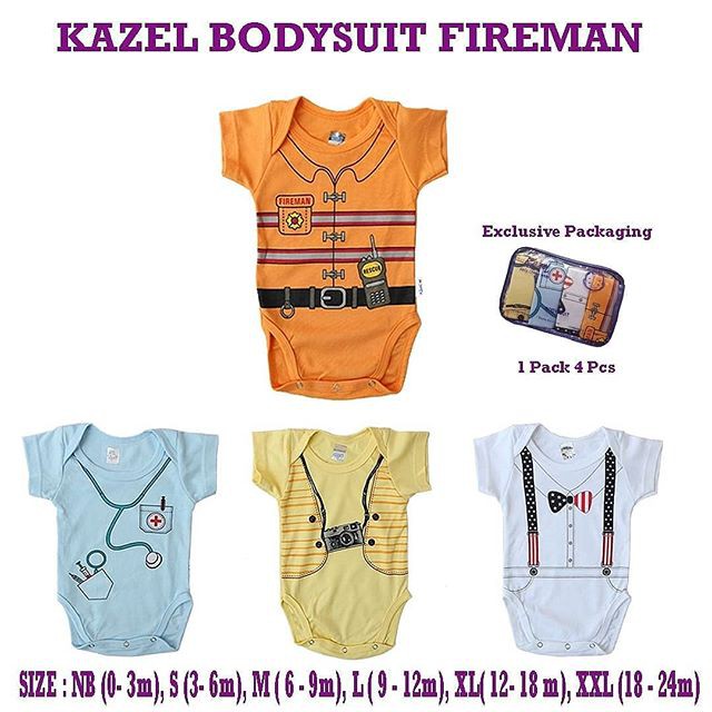 Kazel BodySuit Fireman Edition Jumper Bayi Isi 4 Pcs