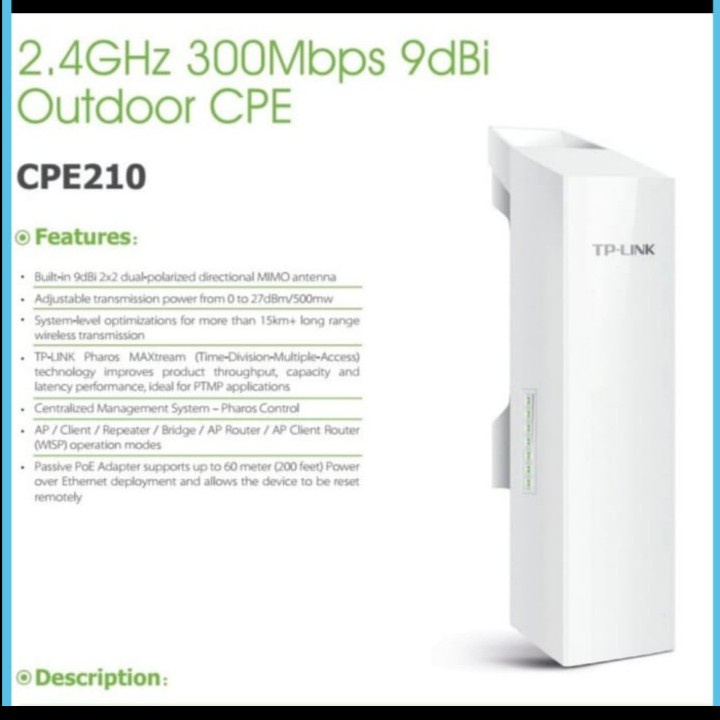 TP-LINK CPE210 2.4GHz 300Mbps 9dBi OUTDOOR CPE