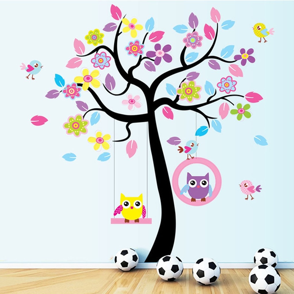 Tersedia Wallpaper Pvc Gambar Burung Hantu Dan Pohon Bunga