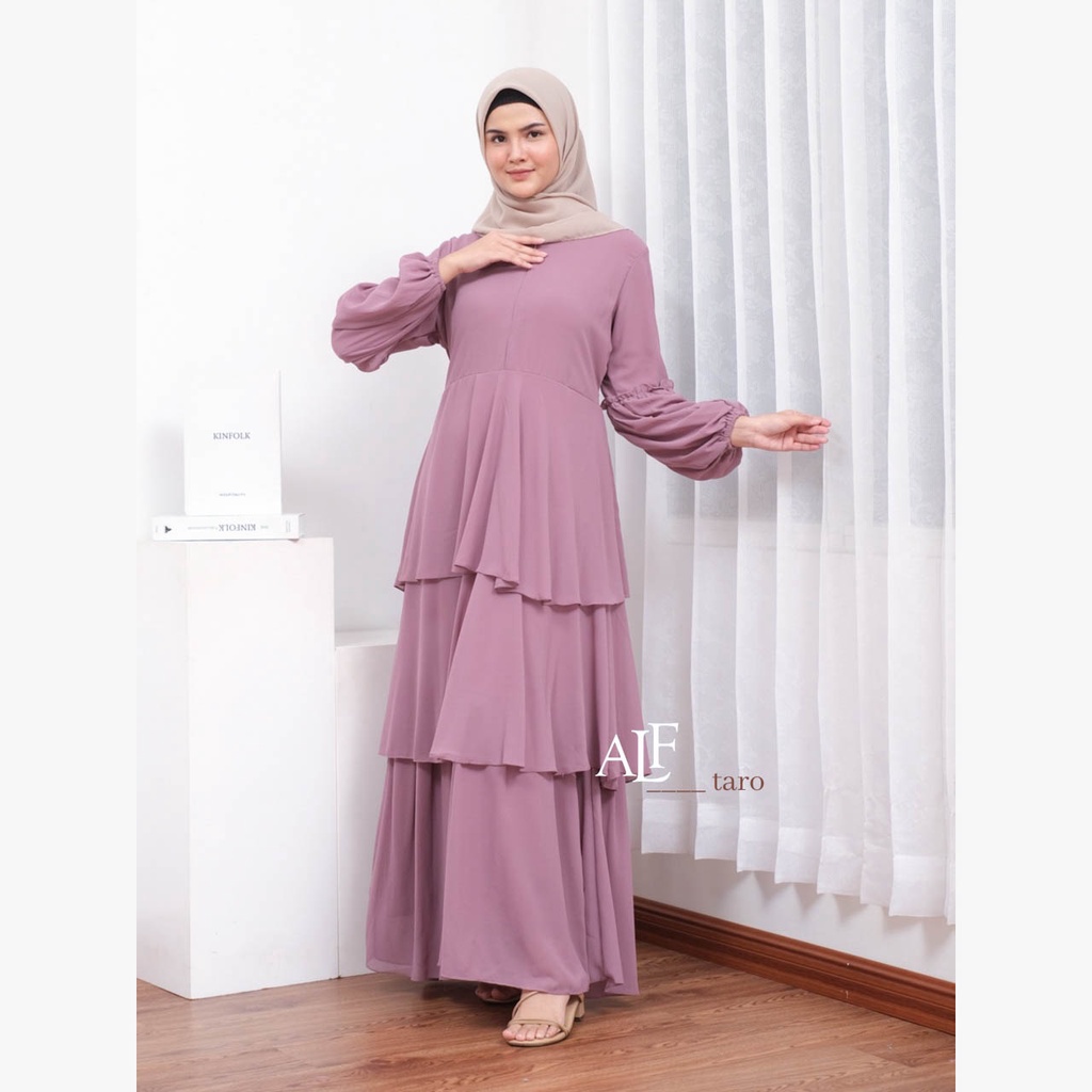 Taro Jelita Dress by Alfaina Gamis Susun Ceruty Babydoll