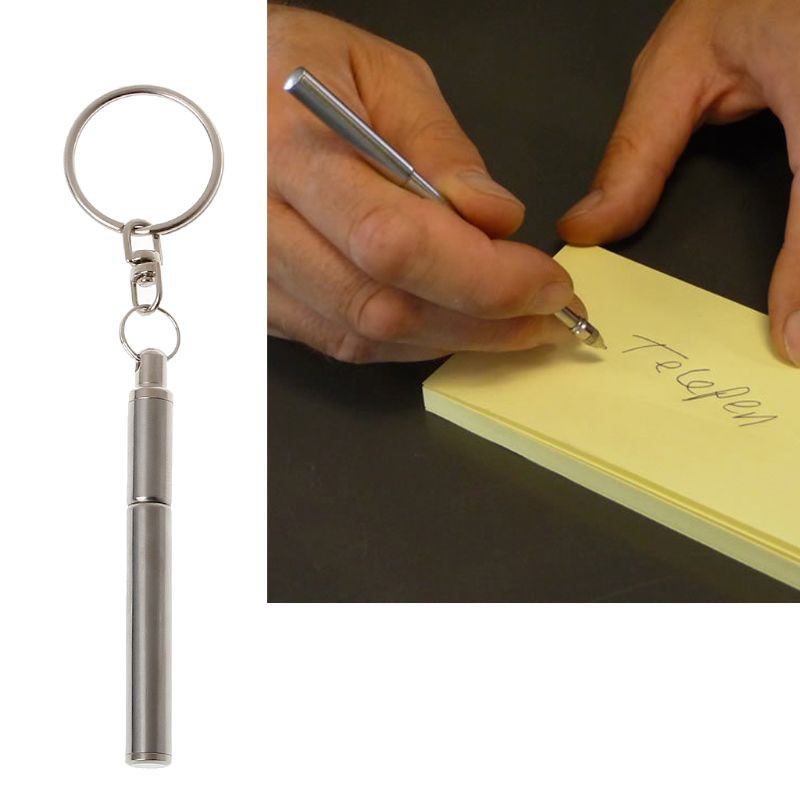 Moonlight&quot; Portable Stainless Steel Telescopic Ballpoint Pen Metal Key Ring Keychain Tools