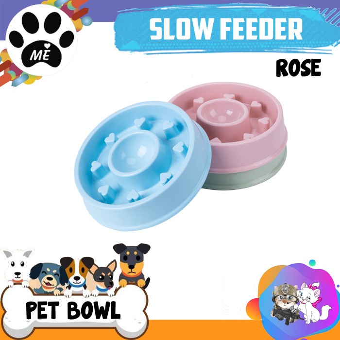 Pet Bowl Anti Slip &quot;SLOW FEEDER ROSE&quot; Tempat Makan Anjing