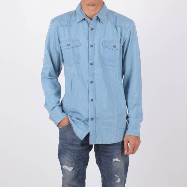 RA JEANS Baju Kemeja Denim Casual Formal Pria Lengan Panjang Original - RAJ KMJ 001