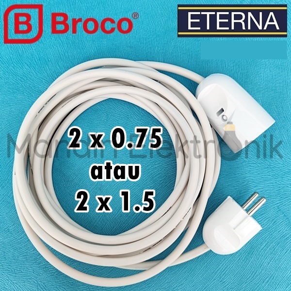 Sambungan Kabel Listrik ETERNA BROCO 13410 Extension - Sambungan Kabel Listrik Arde Kabel Eterna 3 5 10 20 Meter - Sambungan Steker Broco Eterna Serabut Kawat