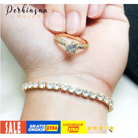 Gelang Rodium Xuping Wanita Motif Full Mata Dimnd Free Cincin Mata Satu Lapis Emas 24K - Xuping Gold