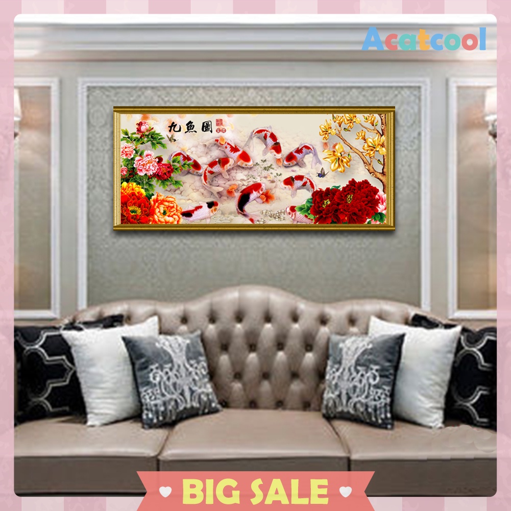 DIY 5D Peony Nine Fish Diamond Cross Stitch Kit Embroidery Home Decor