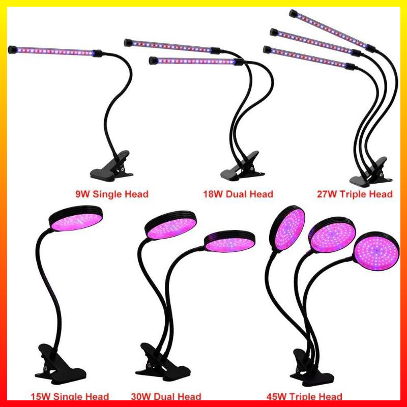 Lampu LED Tanaman Full Spektrum Pengatur Waktu Otomatis 5 Tingkat Kecerahan Phytolamp Fitolamp Grow 3 Kepala 45W GL35 - ONLL01BK