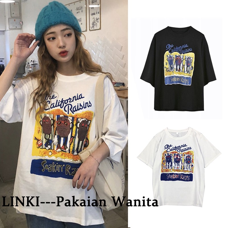 yikoo-Big size Korean lengan pendek atasan kaos t shirt pakaian wanita top