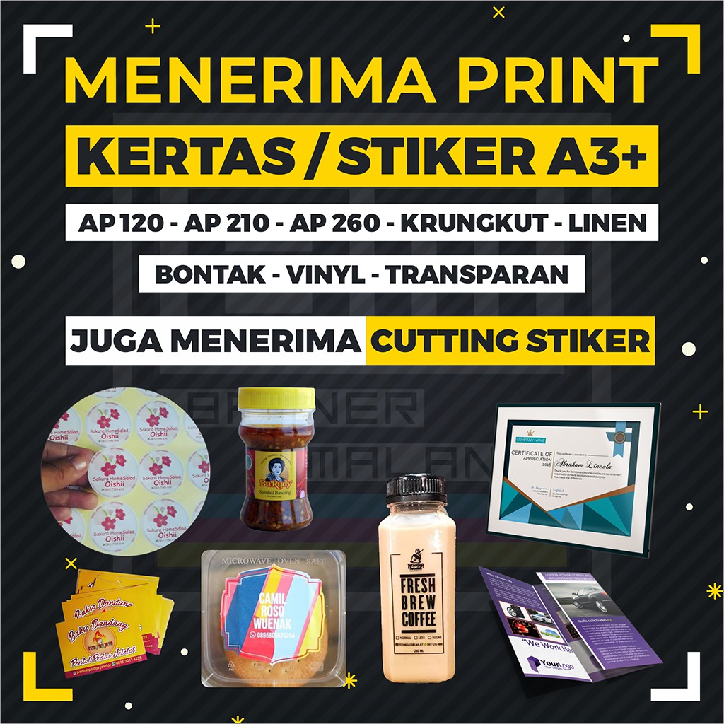 

CETAK KERTAS POSTER STIKER LABEL BONTAK VINYL TRANSPARAN KRUNGKUT ART PAPER A3+ 30X47CM