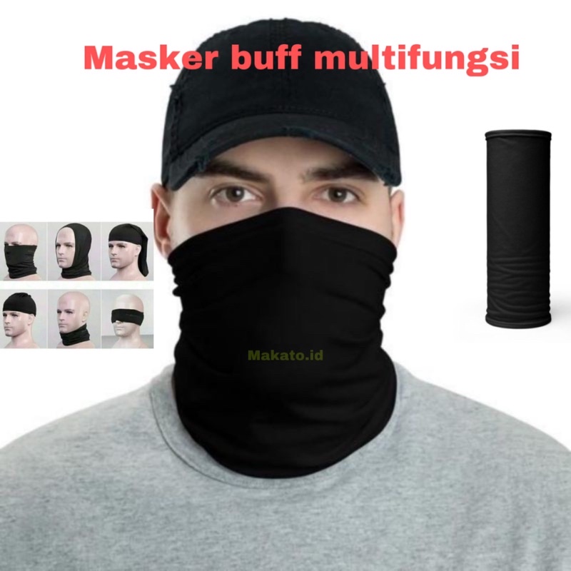 Masker buff baff Bandana Motor hitam polos serbaguna